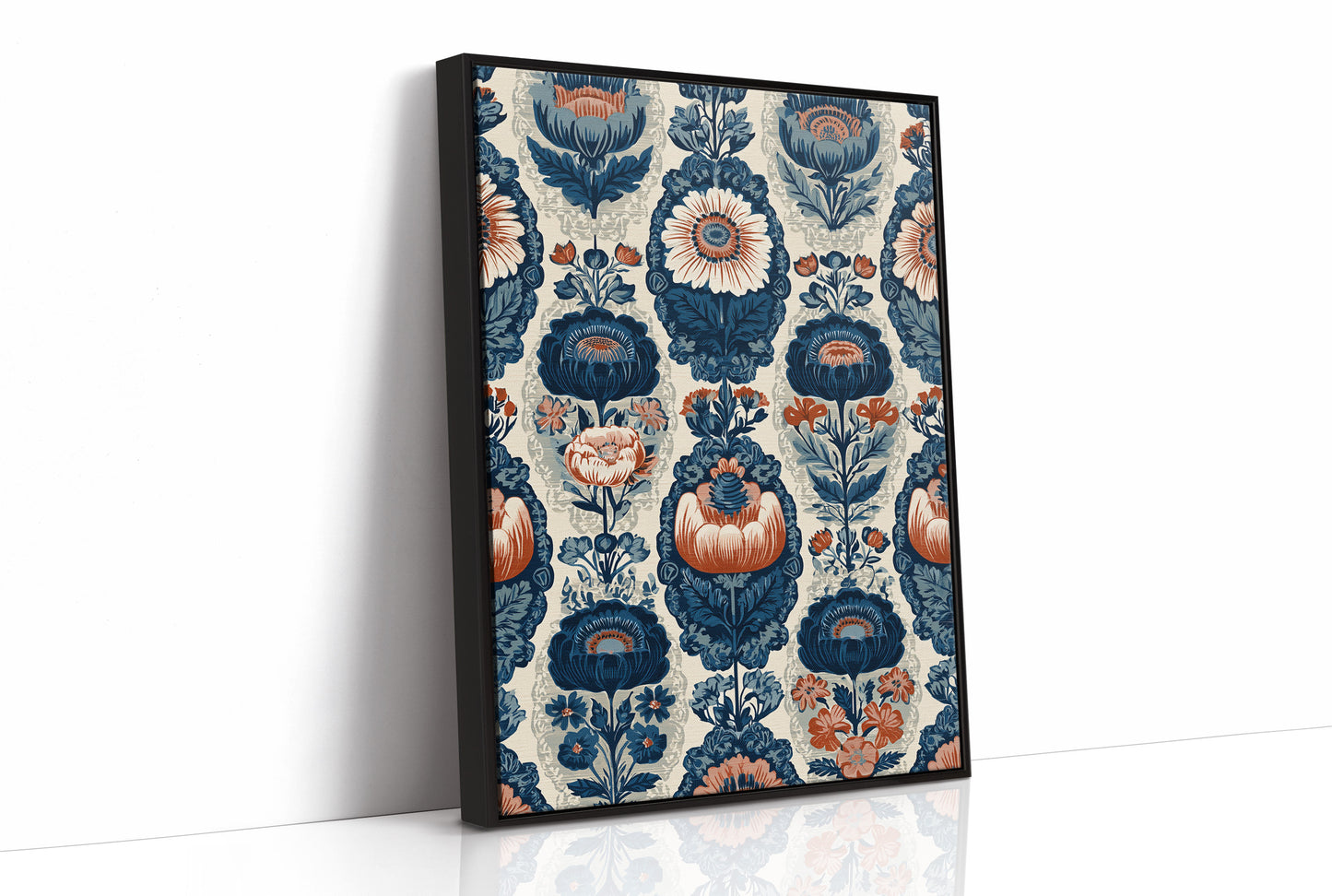 Navy Damask: A Jacobean Floral Repeat