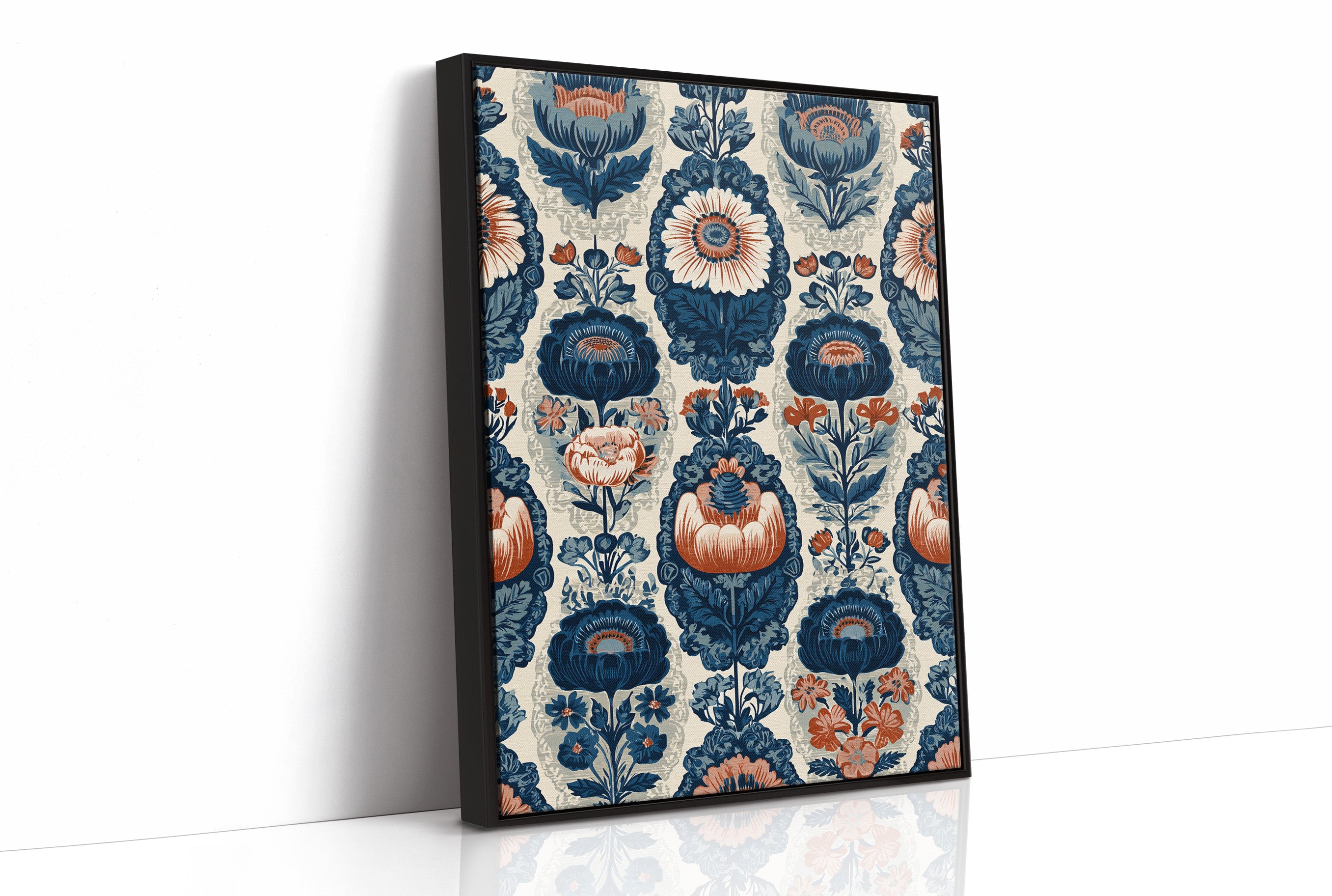 Navy Damask: A Jacobean Floral Repeat