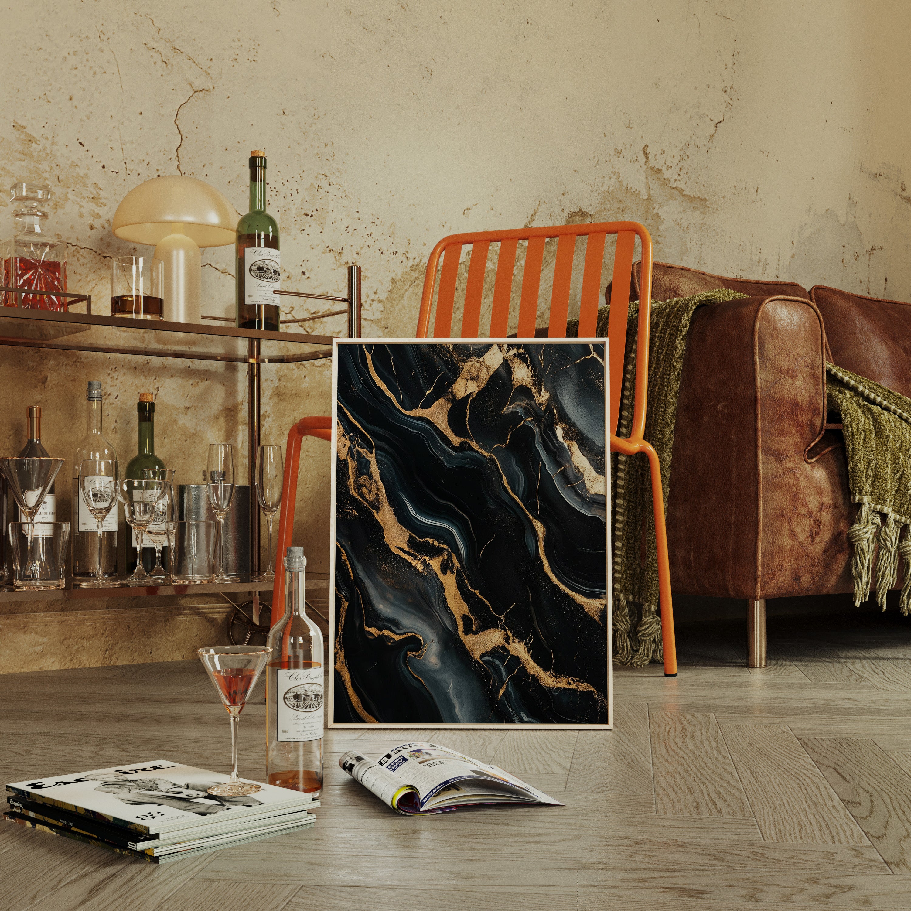 Black Marble Blaze with Liquid Gold