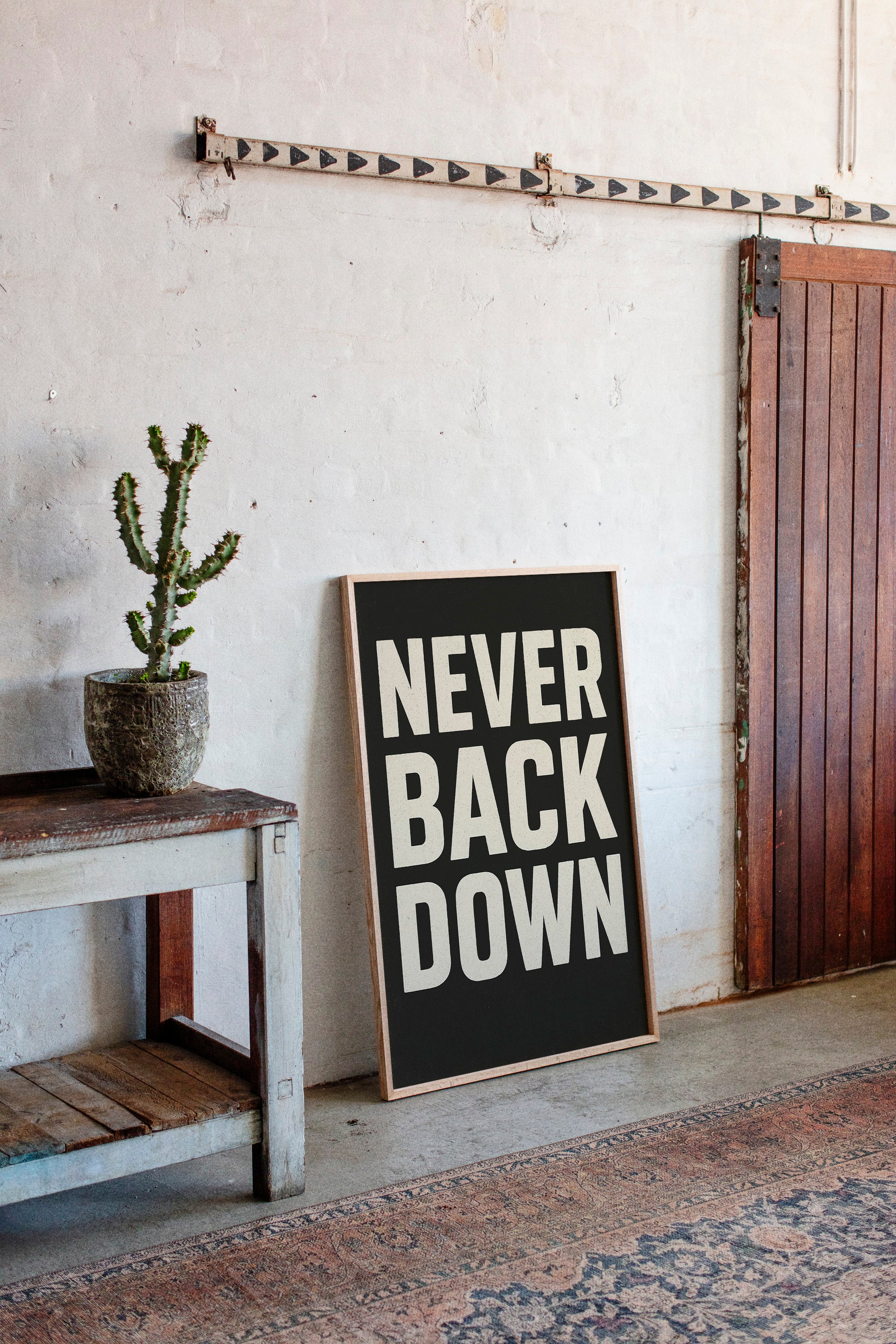 Never Back Down Grit Typography Poster
