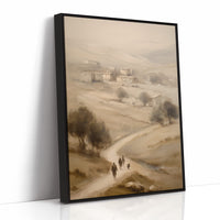 Travelers On Misty Village Path