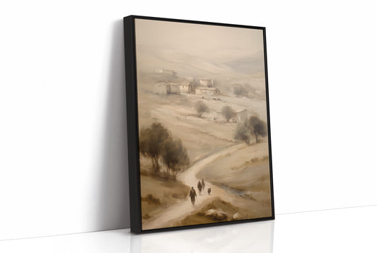 Travelers On Misty Village Path