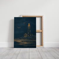 Golden Lighthouse On Midnight Seas