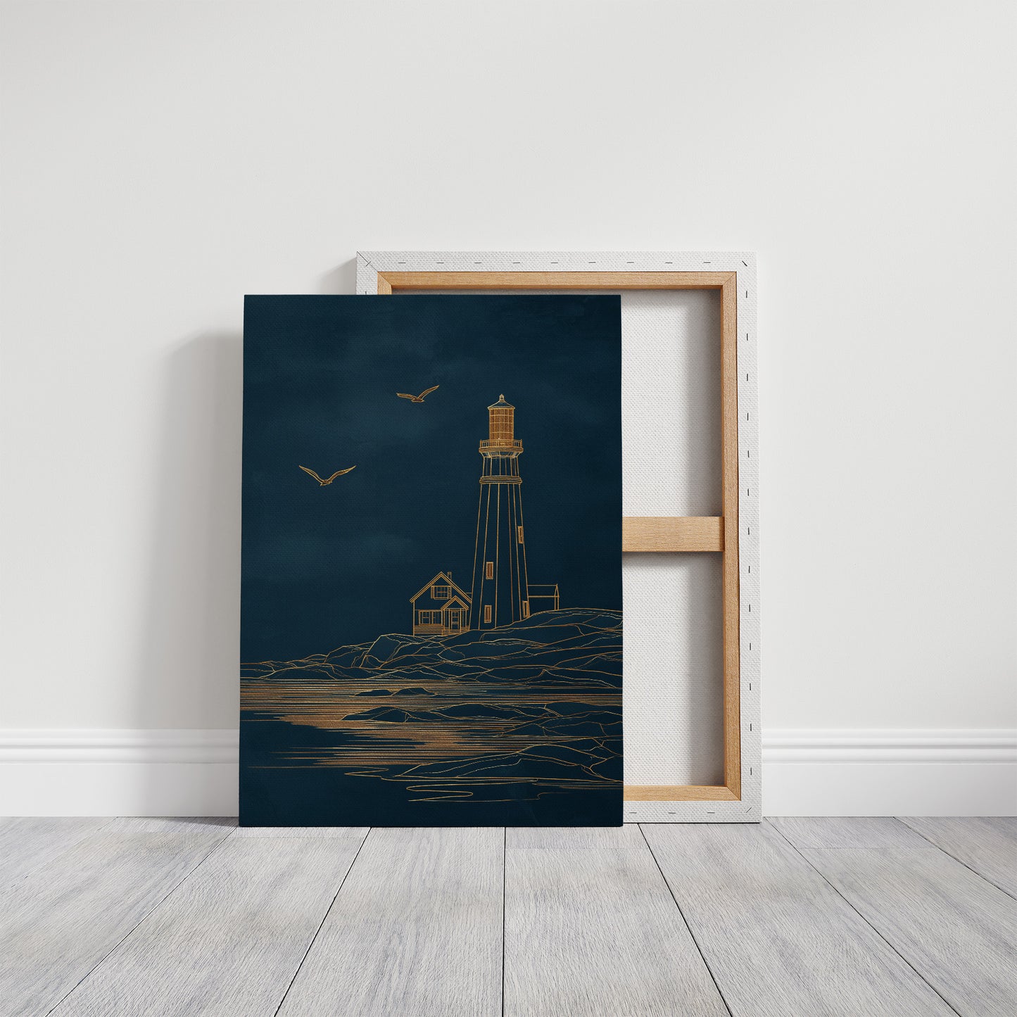 Golden Lighthouse On Midnight Seas