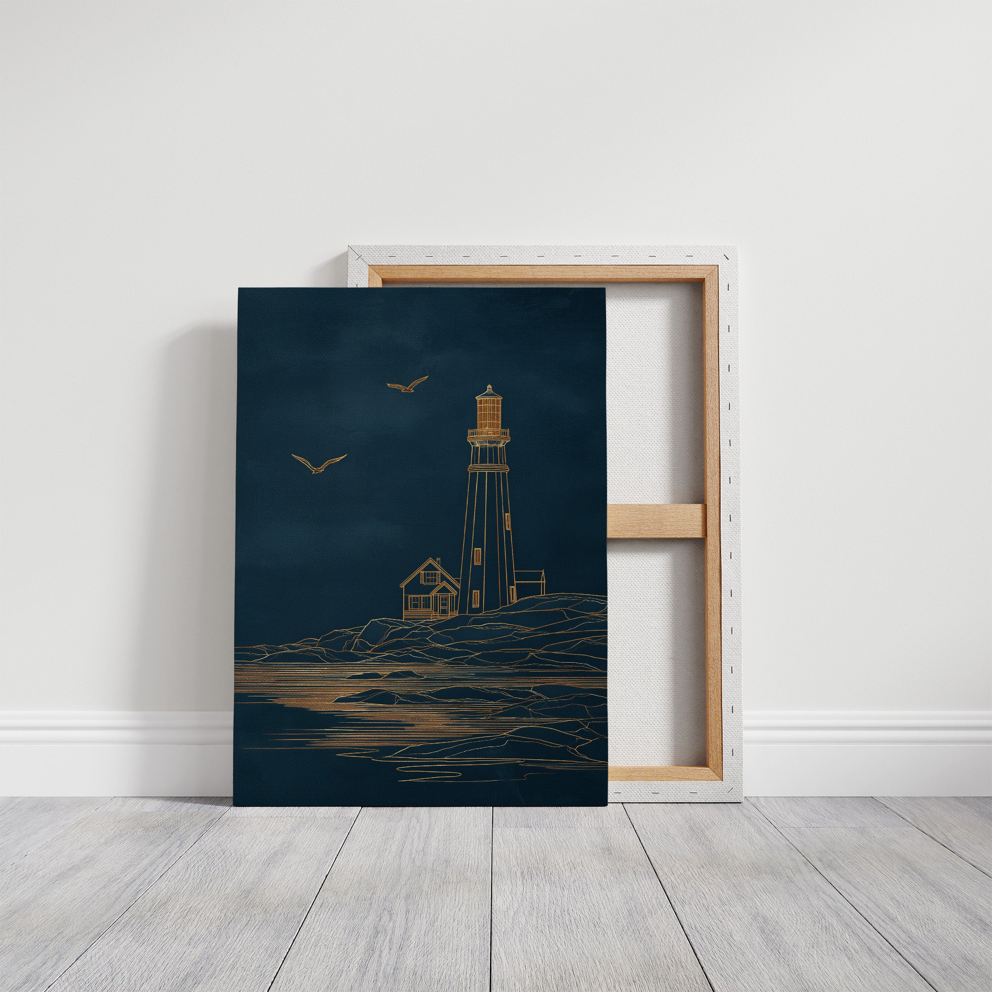 Golden Lighthouse On Midnight Seas