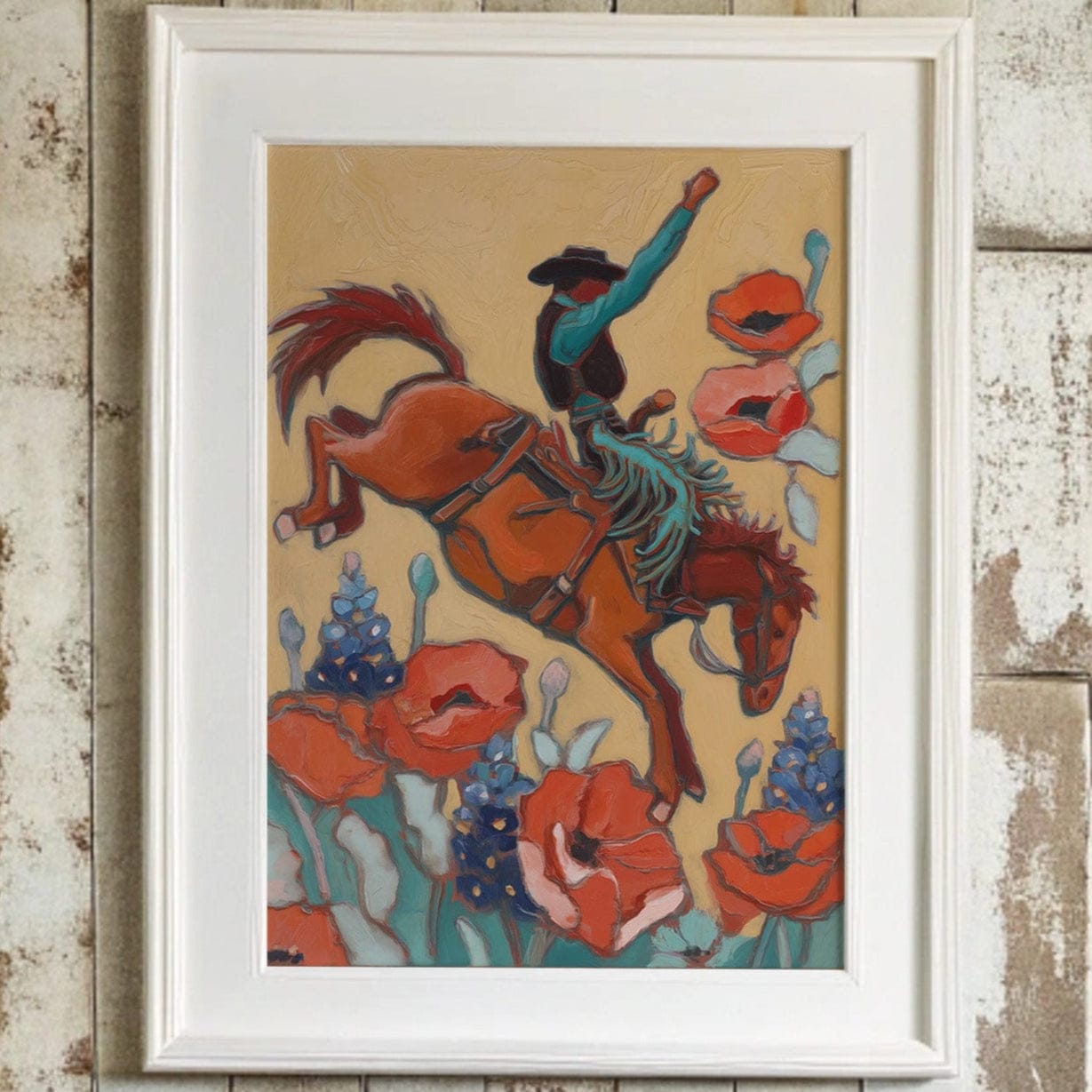 Wild Bronco Among Summer Poppies