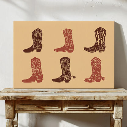 Rustic Cowboy Boots Wall Art – Western Country Decor in Warm Earth Tones