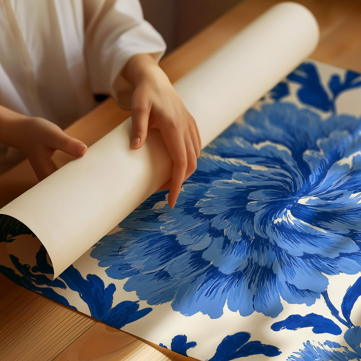 Blue Peonies on Fine China