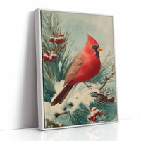 Crimson Wings Against Winter Pine