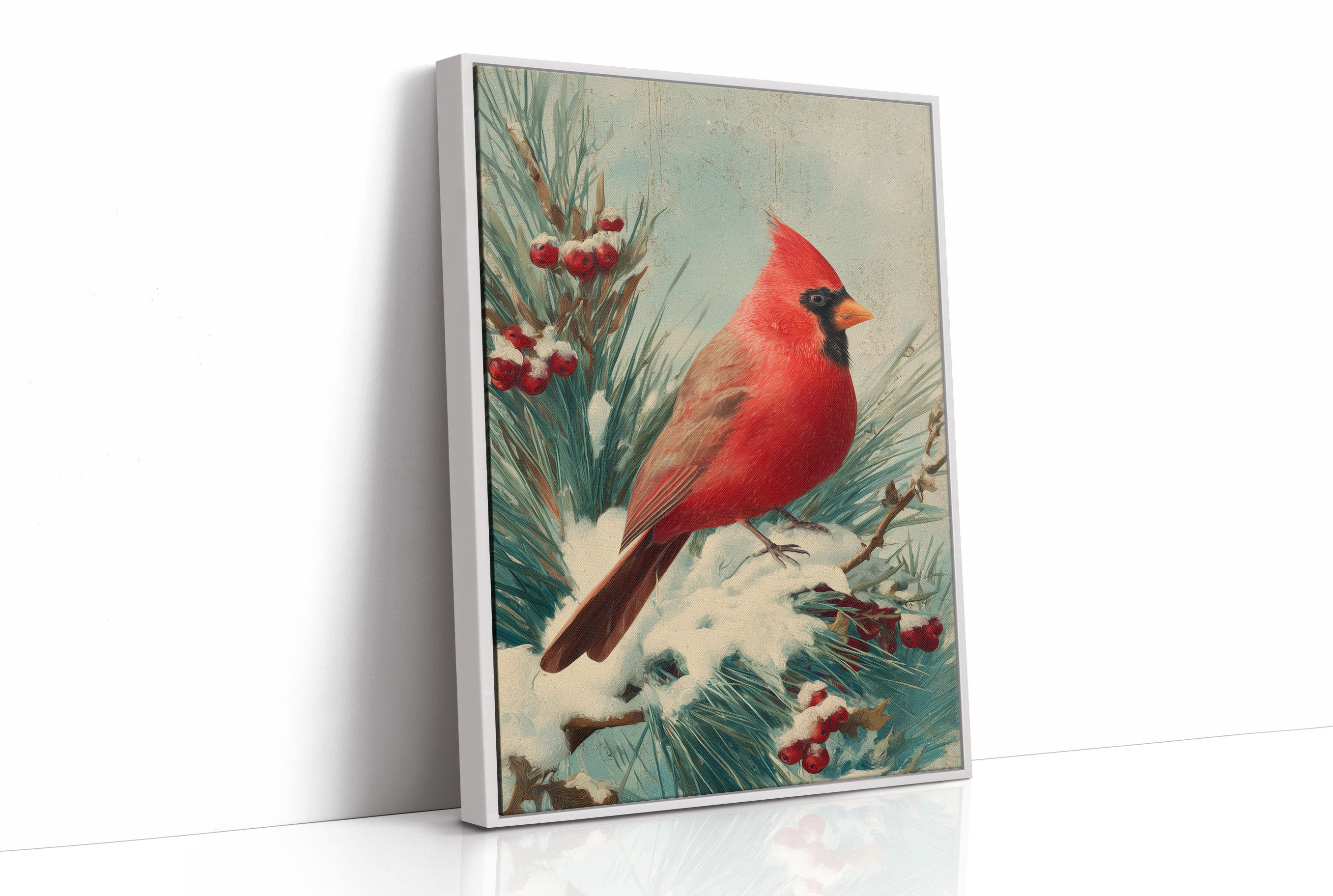 Crimson Wings Against Winter Pine