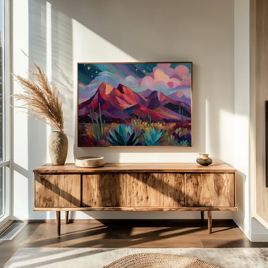 Twilight Blooms Among Desert Peaks