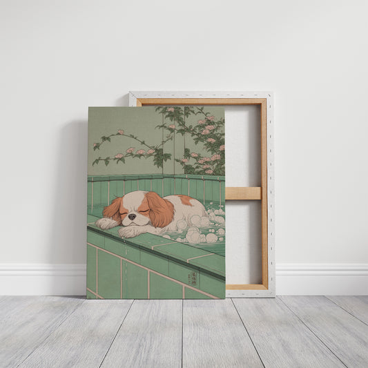 Peaceful Pup Among Cherry Blossoms