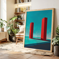 Red Pillars Against Turquoise Sky