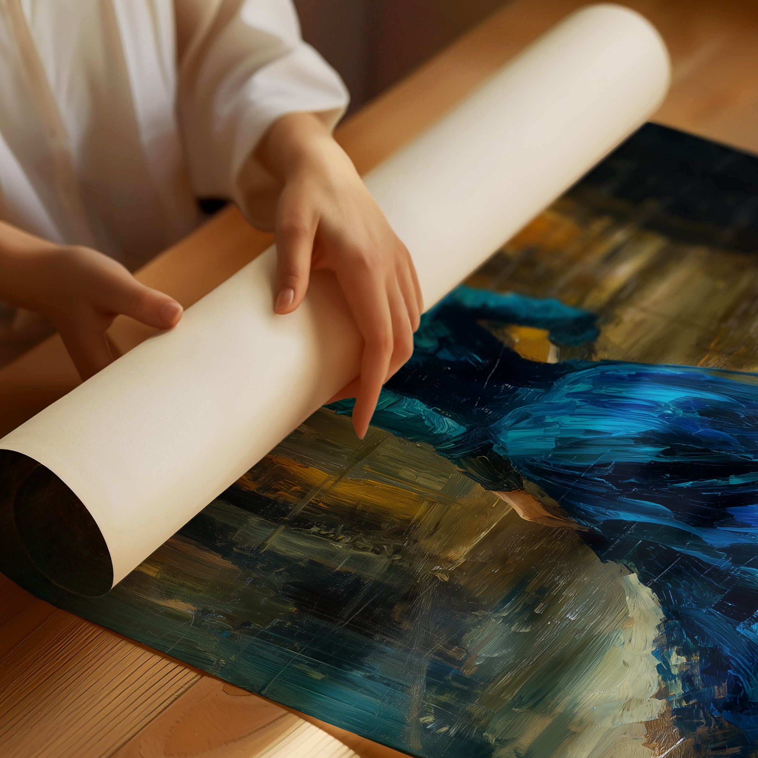 Sapphire Gown Toward Golden Passage