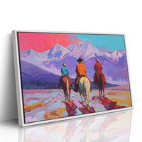 Three Riders Face Mountain Majesty
