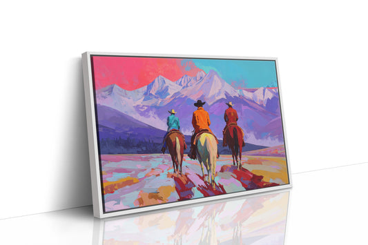 Three Riders Face Mountain Majesty