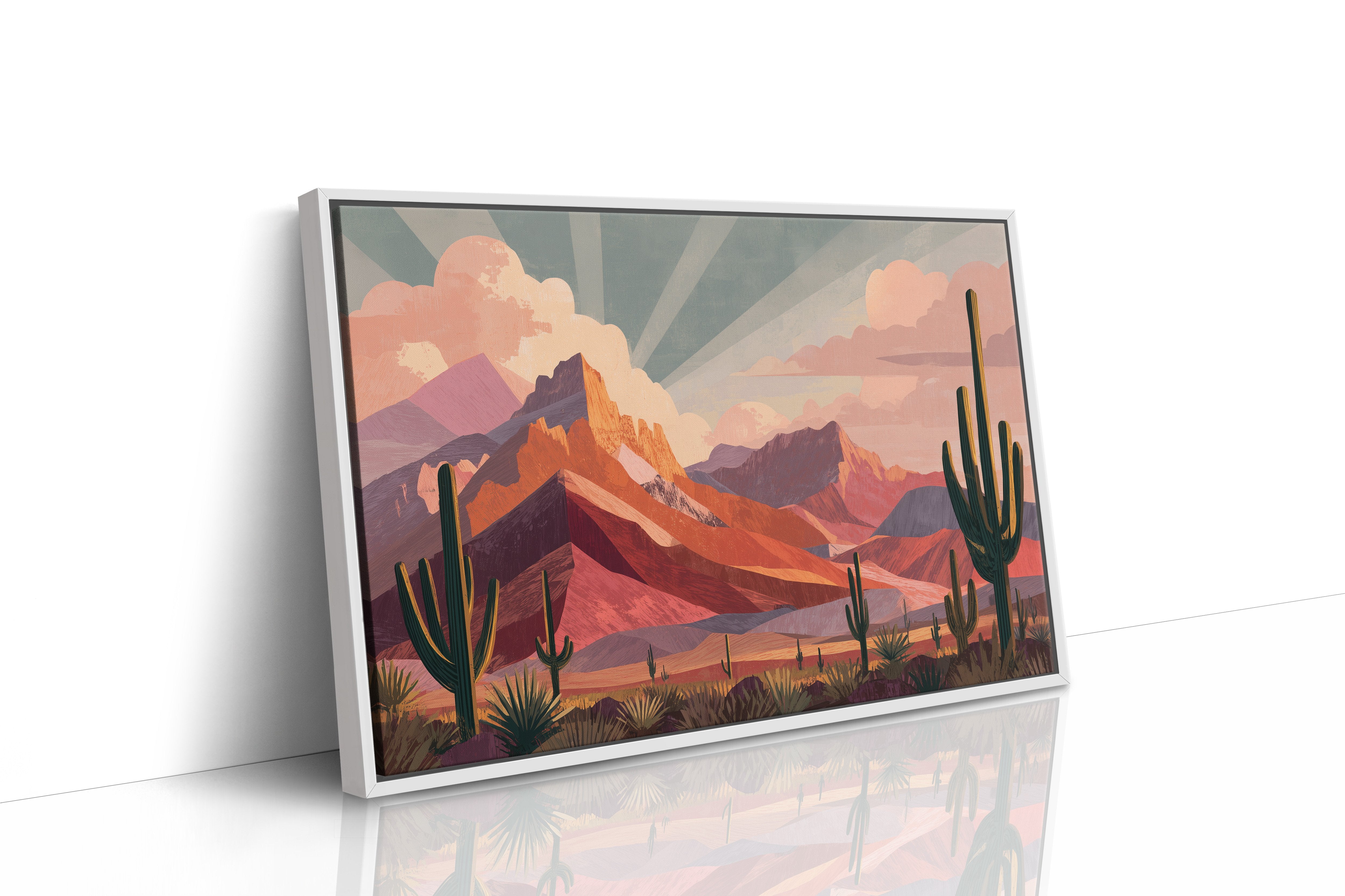Saguaros Bathe In Coral Light