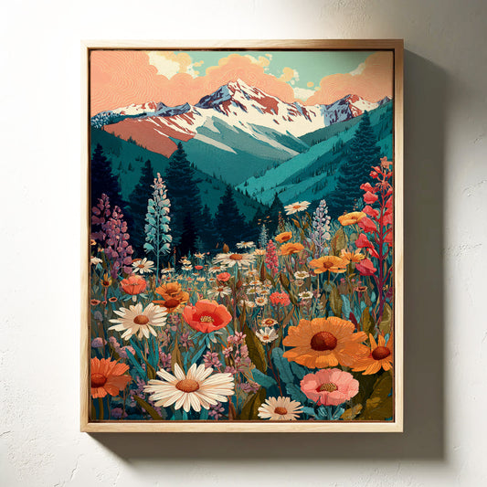 Floral Tapestry Beneath Mountain Peaks