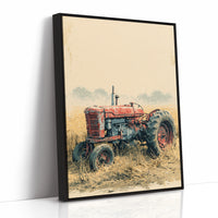 Rusted Red: Tractor at Rest in Golden Grass