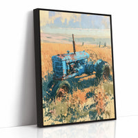 Faded Blue: Tractor Lost in Golden Grass