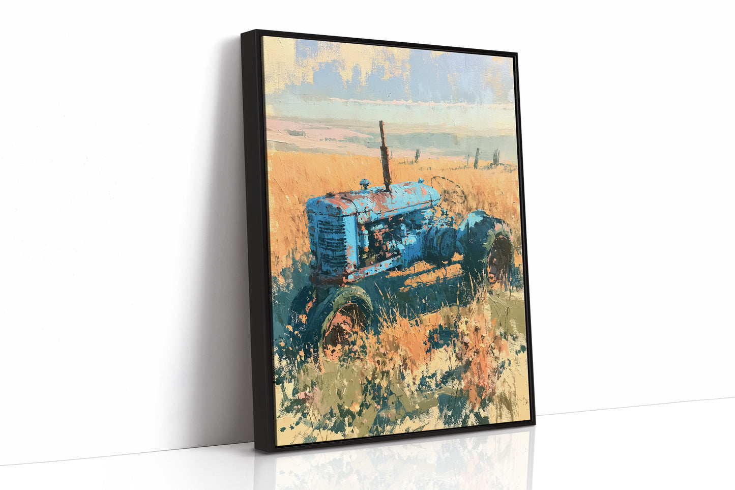 Faded Blue: Tractor Lost in Golden Grass