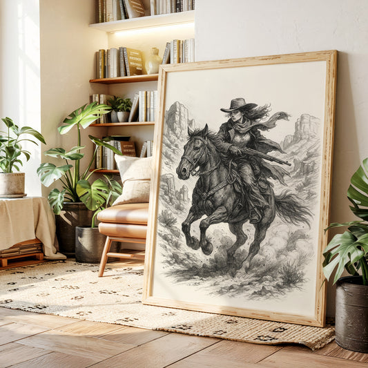 Grit & Dust – Cowgirl Outlaw Western Sketch Print