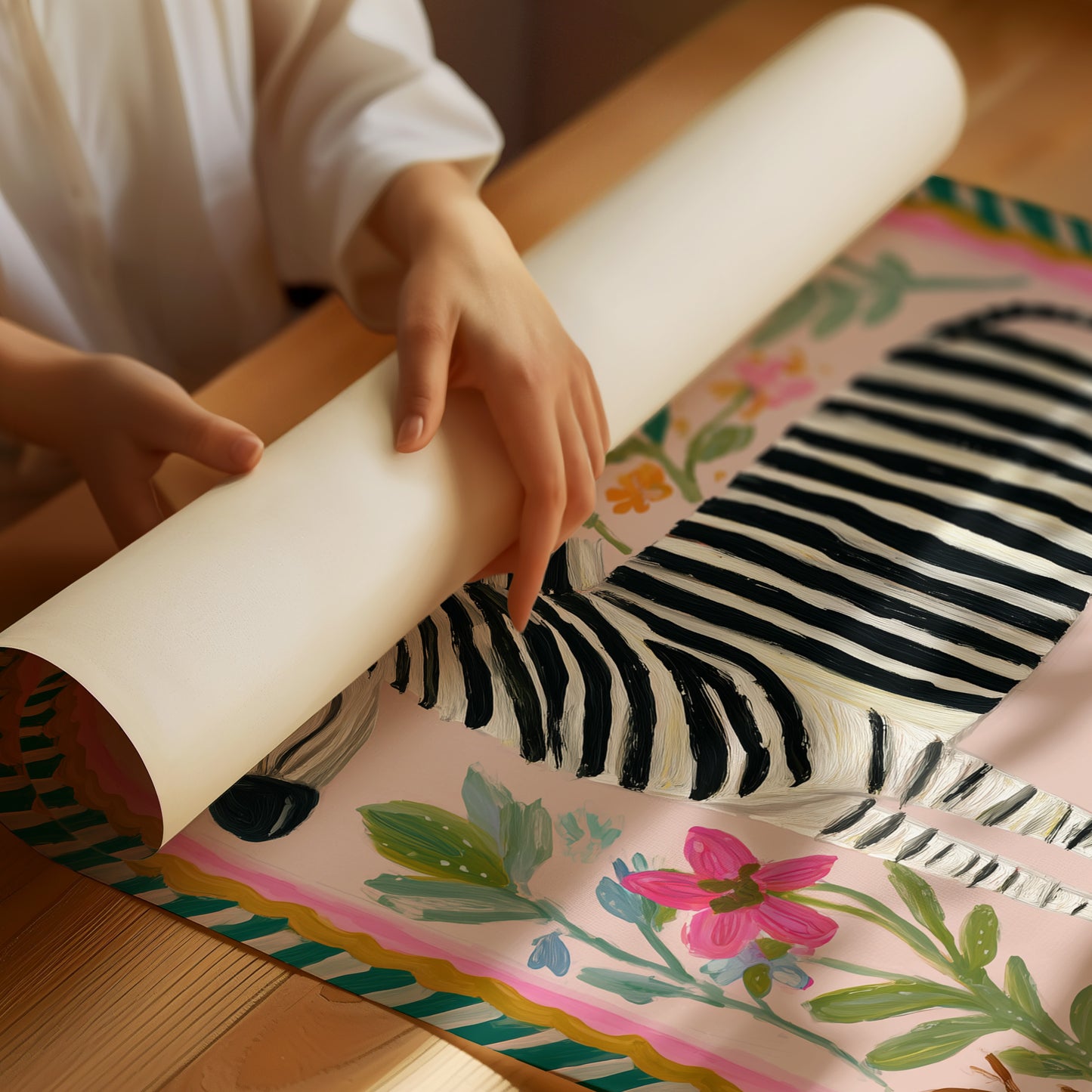 Whimsical Zebra in Floral Paradise
