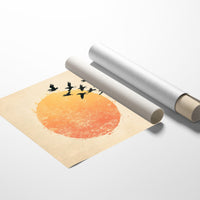 Minimalist Japanese Birds & Sun Print – Vintage Ink Illustration