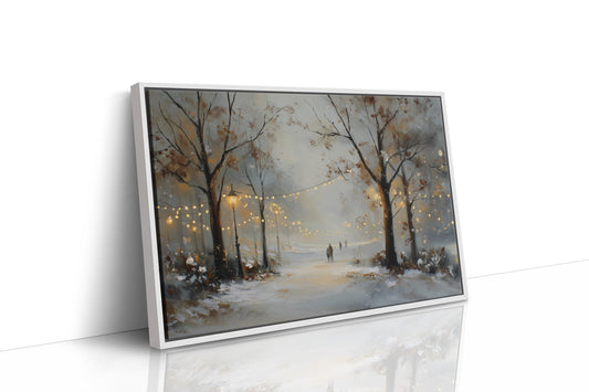 Luminous Winter Path Through Misty Woods