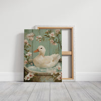 White Duck Among Spring Blossoms