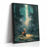 Fox in the Cathedral Light — Dark Forest Oil Painting