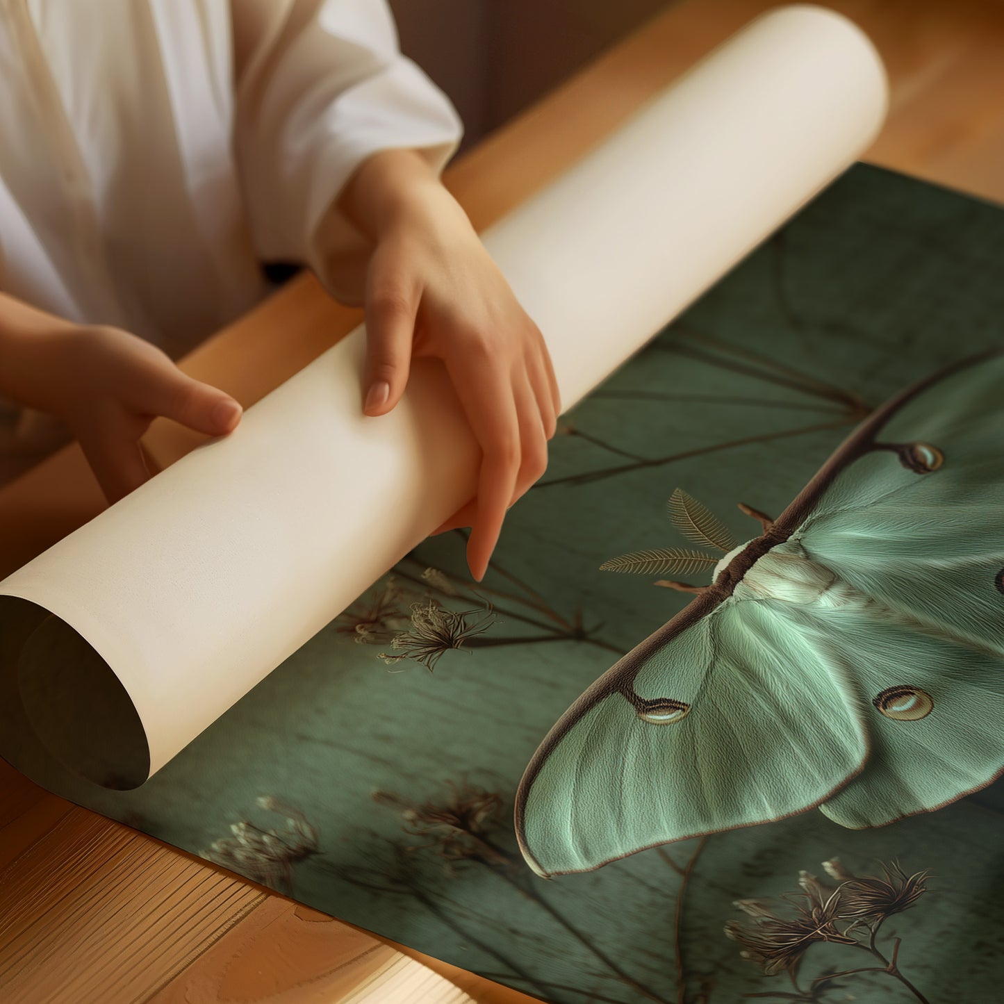 Lunar Moth Among Faded Stems