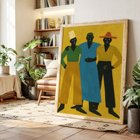 Three Figures Stand In Golden Light