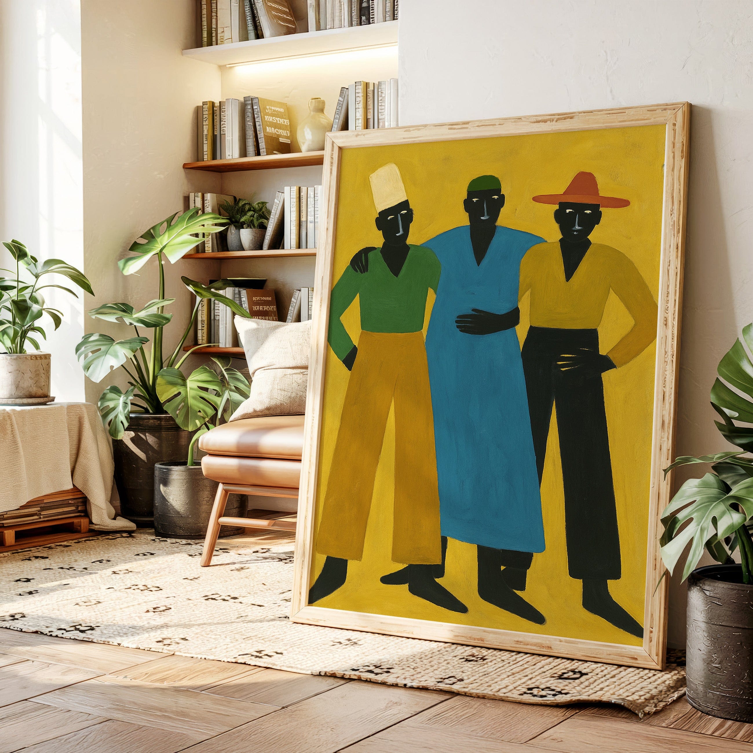 Three Figures Stand In Golden Light