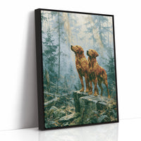 Retrievers Gazing Skyward in the Blue Forest
