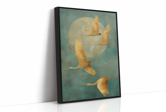 Golden Cranes Dance Through Mist