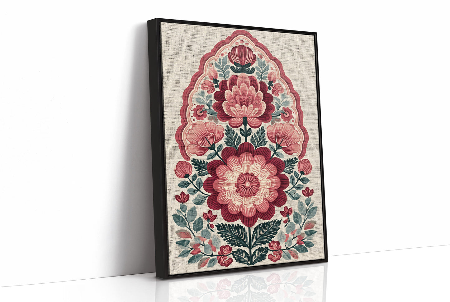 Crimson Bloom: A Folk Floral Medallion