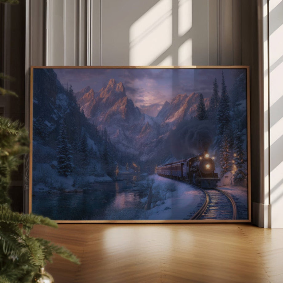 Winter Train Chases Mountain Light