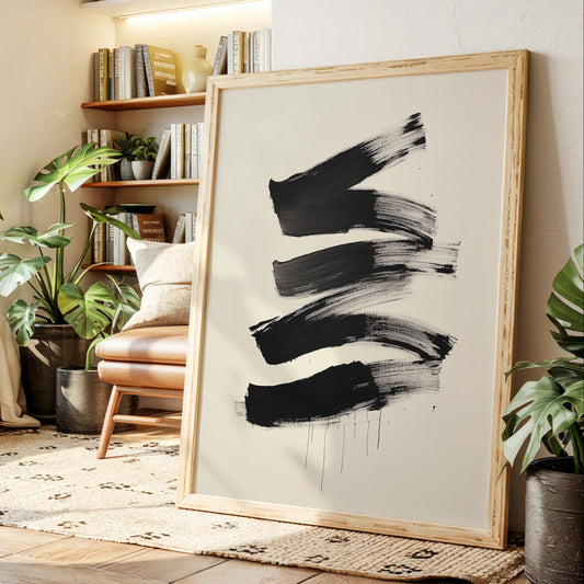 Black Strokes Dance Through Rain