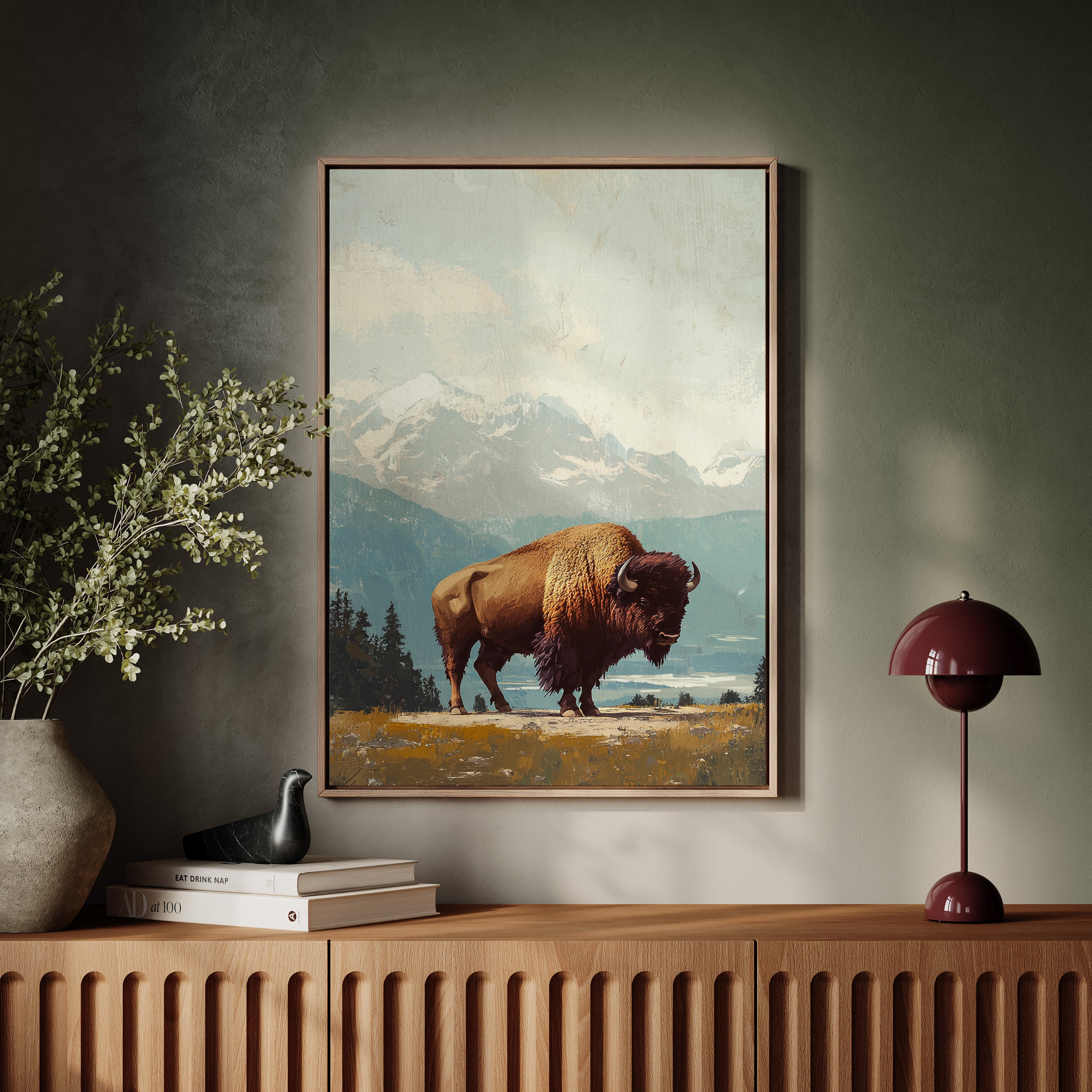 Bison Beneath the Mountain Sky