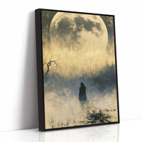 Lost in the Fog: Distant Figure and Moon