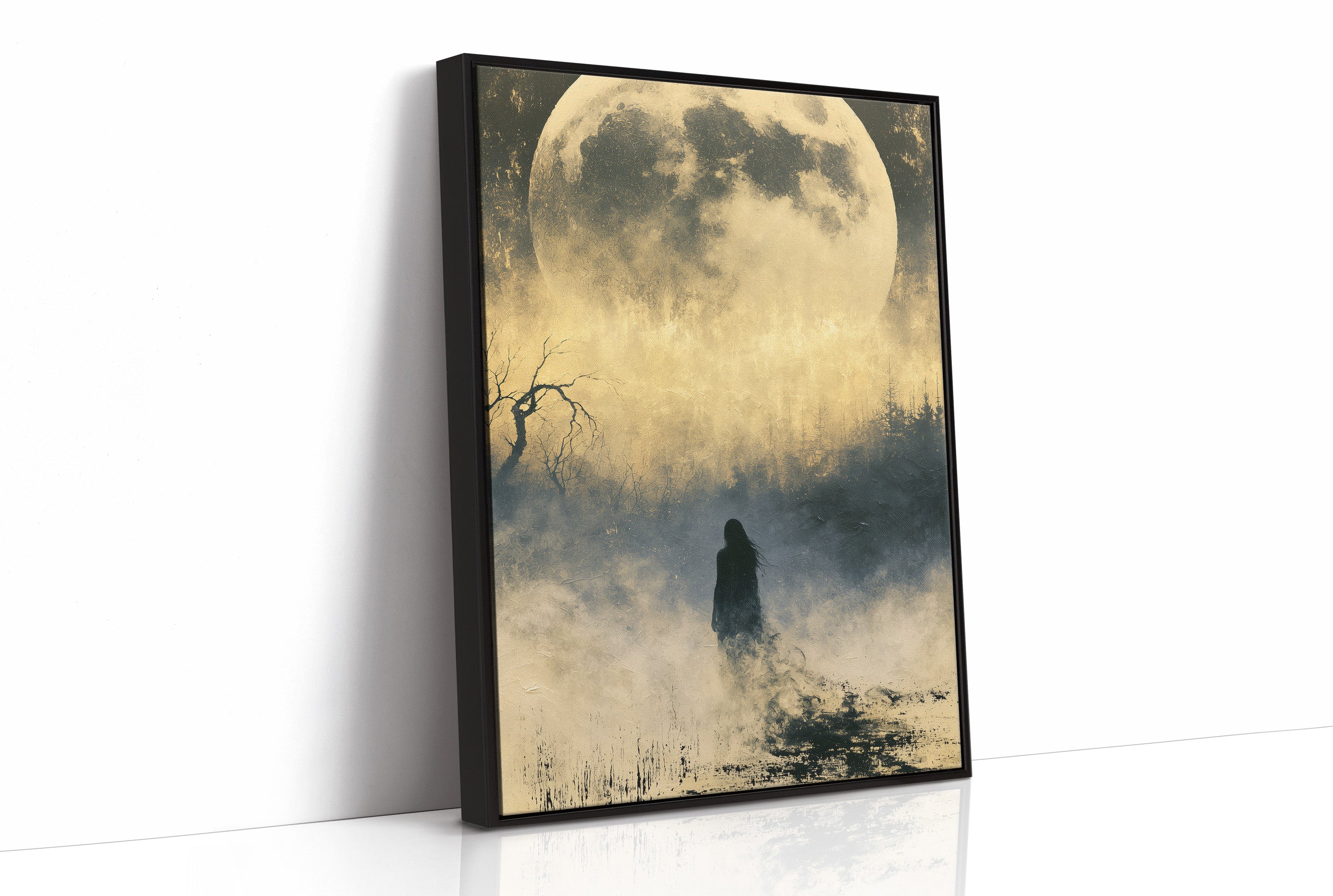 Lost in the Fog: Distant Figure and Moon