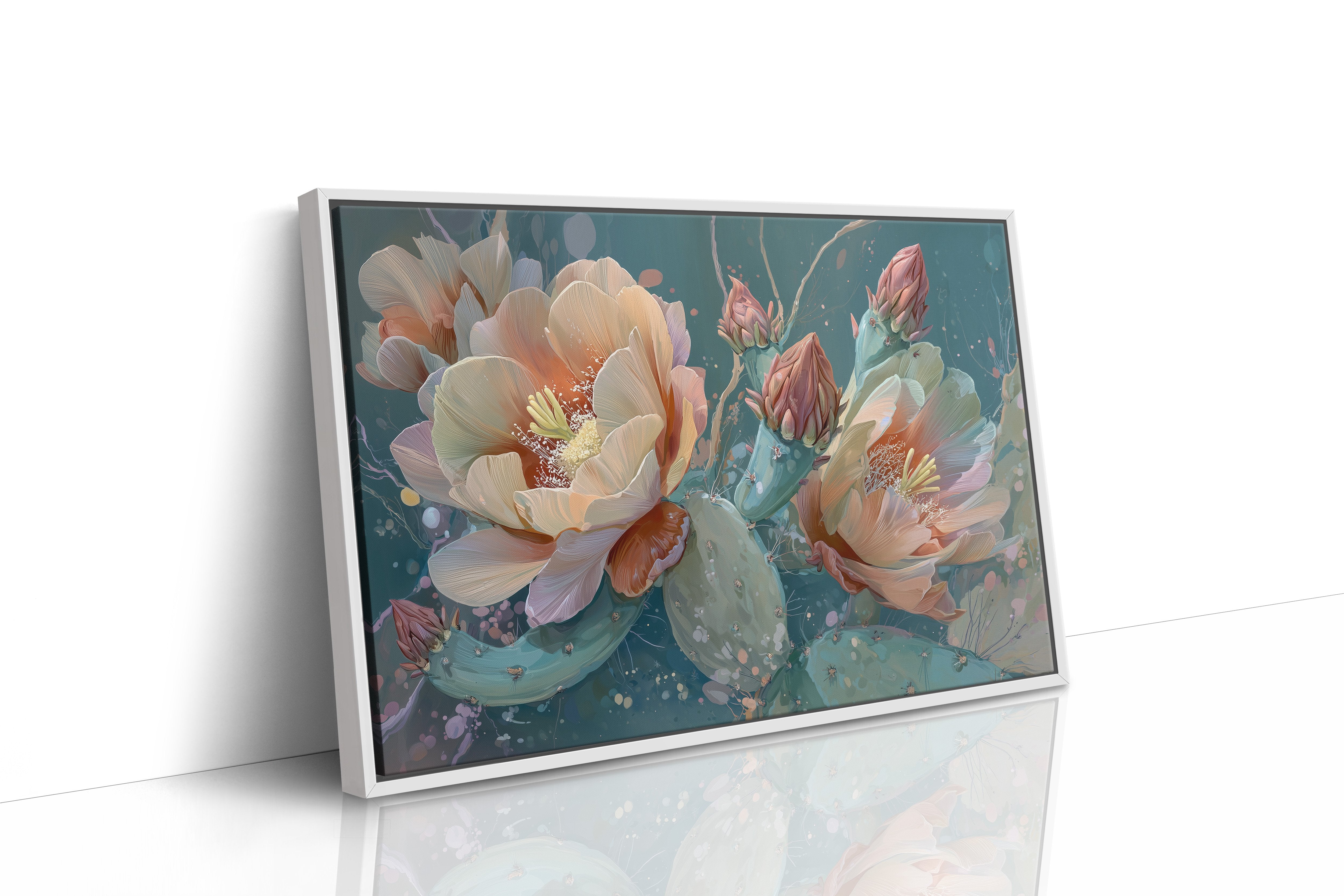 Desert Blooms Against Teal Sky