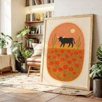 Desert Bloom with Bull at Sunset