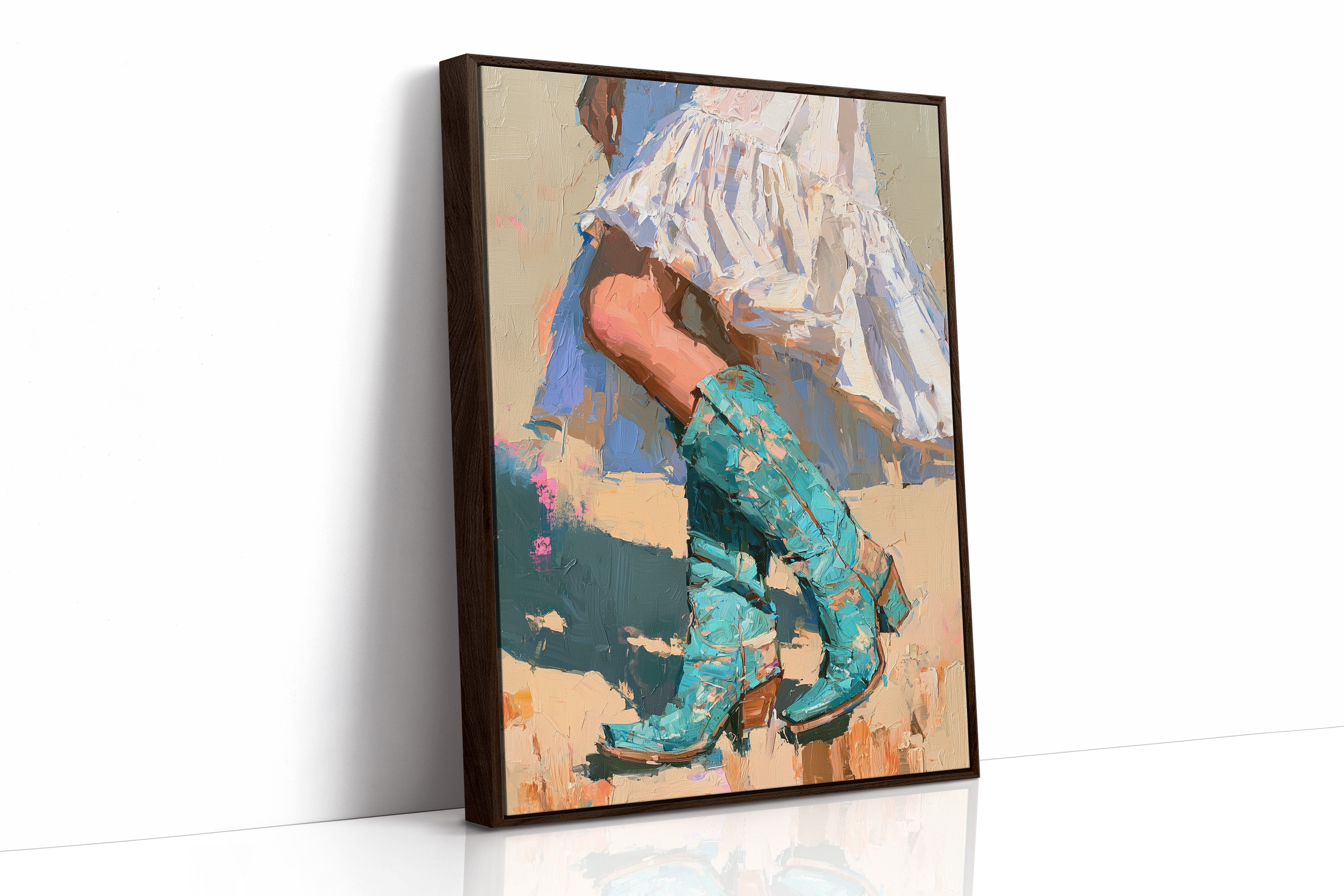 White Dress, Turquoise Boots
