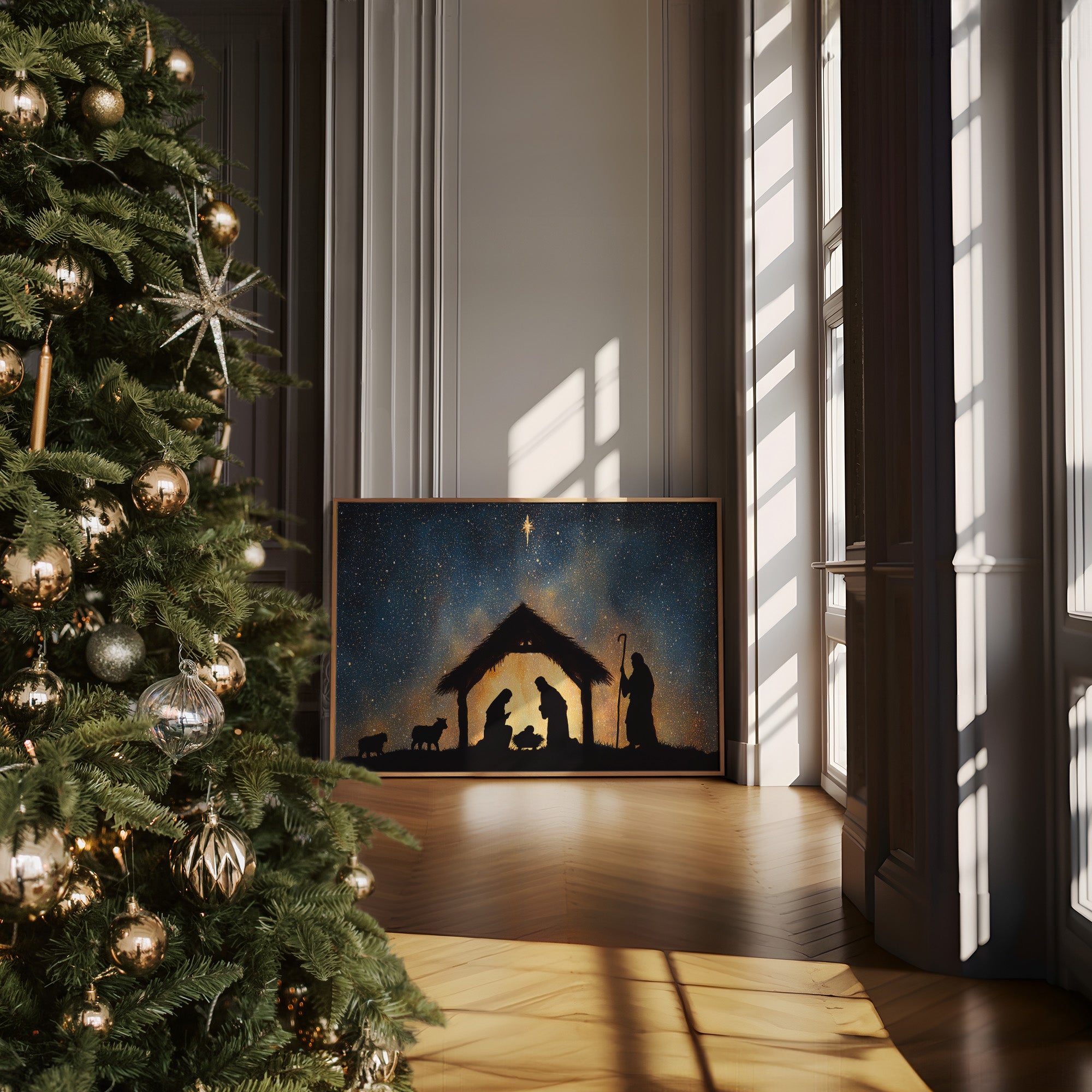 Starlit Manger Under Bethlehem Sky