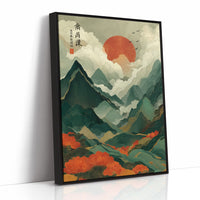 Red Sun Rises Over Misty Peaks