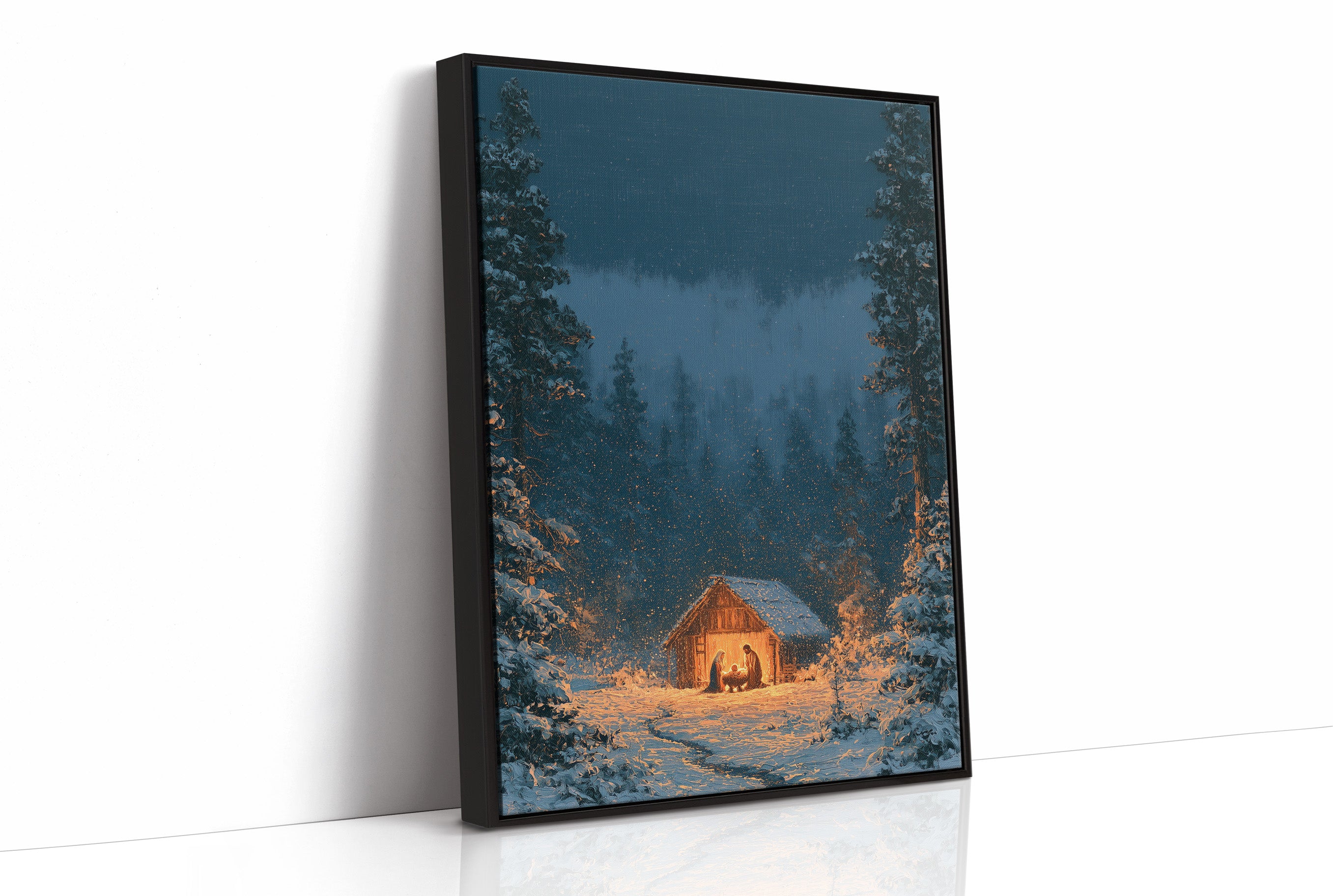 Manger in the Snowy Pines