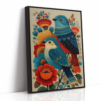 Blue Bird Sings Among Coral Blooms