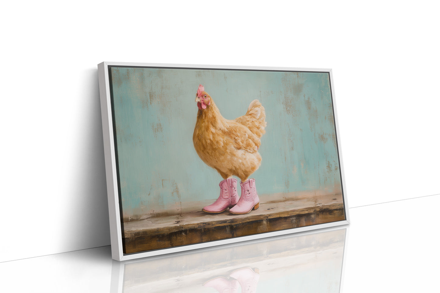 Hen Struts In Pink Boots